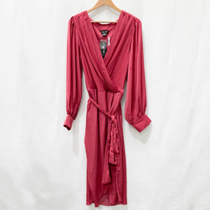 City Chic Pink V-Neck Faux Wrap Long Sleeve Midi Dress UK 16