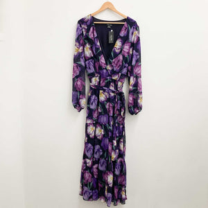 City Chic Purple Floral Print V-Neck Long Sleeve Maxi Dress UK 22