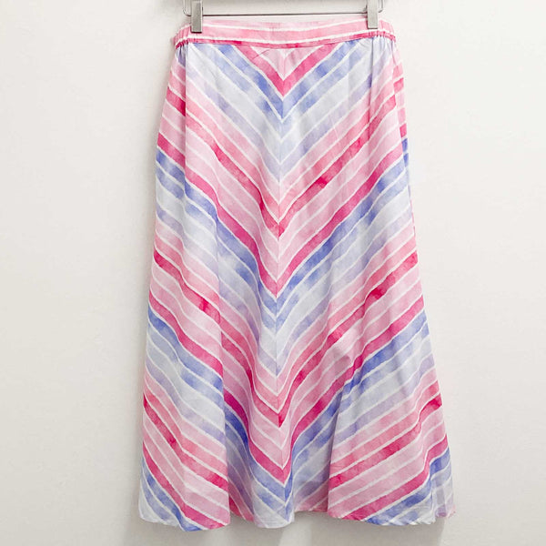 Lily Ella Pink Diagonal Striped A-Line Cotton Midi Skirt UK 14