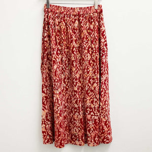 Lily Ella Red Batik Print Cotton Pull-On Midi Skirt UK 10