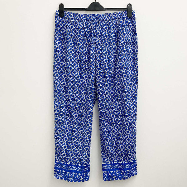 Lily Ella Blue & White Printed Lightweight Cotton Cropped Trousers UK 18 