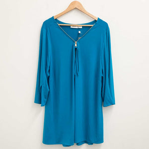 Avenue Teal Blue Zip Neck 3/4 Sleeve Relaxed Fit Top UK 26/28