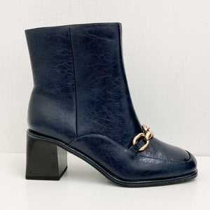 Evans Navy Blue Crackle Patent Ankle Boots UK Extra Wide