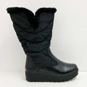 Cloudwalkers Black Quilted Faux Fur Trim Winter Boots UK 6.5