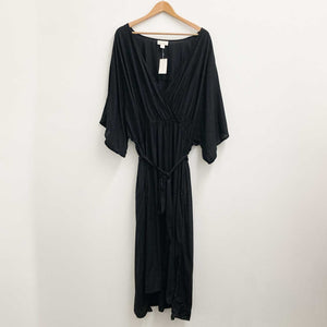 Loralette by City Chic Black Plain V-Neck Tie Waist Maxi Dress UK 22/24