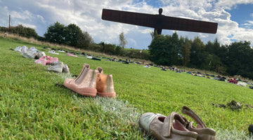 A Thousand Pairs of Children's Shoes Laid at the Angel of the North to Mourn Death of Child Climate Victims