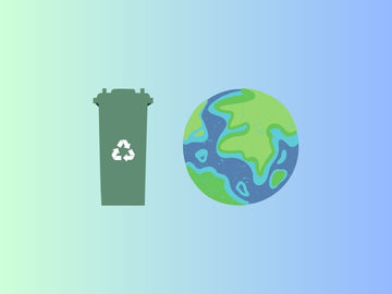 Wishcycling depicted as a recycling bin next to a cartoon planet earth
