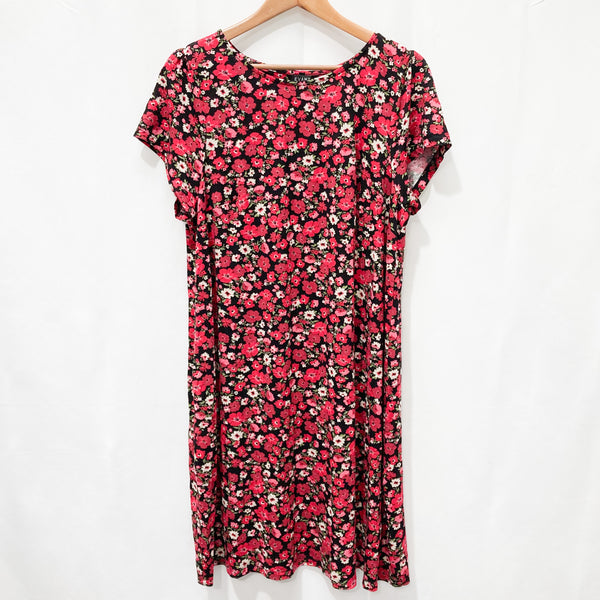 Evans Red Floral Print Jersey Short Sleeve Swing Dress UK 20 