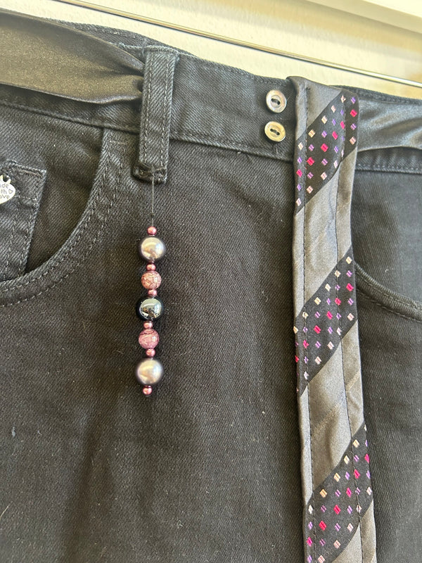 Upcycled Black Denim Tie Mini Skirt One Size