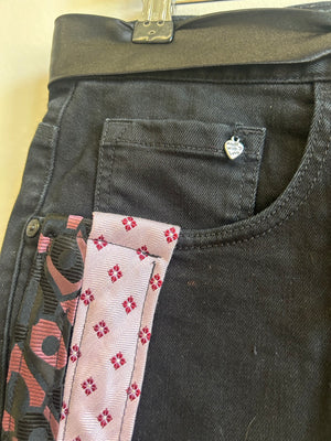 Upcycled Black Denim Tie Mini Skirt One Size