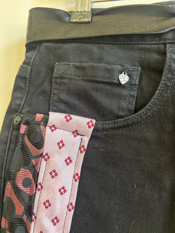 Upcycled Black Denim Tie Mini Skirt One Size