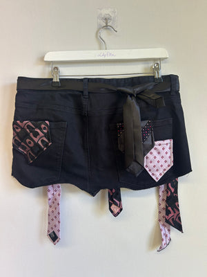 Upcycled Black Denim Tie Mini Skirt One Size