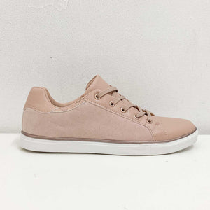Evans Blush Pink Faux Leather Lace Up Trainers UK 6E 