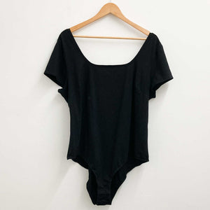 City Chic Black Cotton Blend Scoop Neck Short Sleeve Bodysuit UK 20