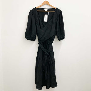 City Chic Black Linen Blend Sweetheart Neckline Puff Sleeve Dress UK 18