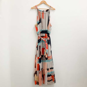 City Chic Abstract Paint Print Halter Neck Tiered Maxi Dress UK 18