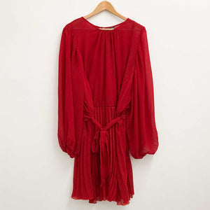 City Chic Red Long Sleeve Sheer Overlay Pleated Dress UK 24