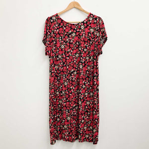 Evans Red Floral Print Jersey Short Sleeve Swing Dress UK 20 