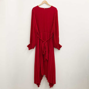 City Chic Crimson Red Pleated Long Sleeve Midi Dress UK 24