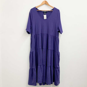 Evans Purple V-Neck Tiered Cotton Midi Dress UK 20 