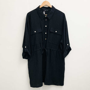 F&F Black 3/4 Sleeve Drawstring Waist Shirt Dress UK 20