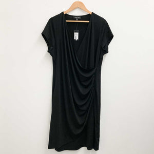 Arna York by City Chic Black V-Neck Ruched Faux Wrap Dress UK 18/20