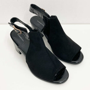 Cloudwalkers Black Faux Leather Peep Toe Block Heel Shoes UK 10