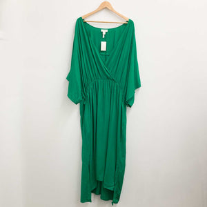 Loralette by City Chic Green Plain V-Neck Maxi Dress UK 26/28