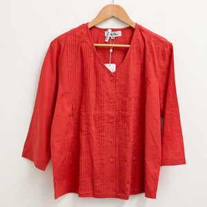 Lily Ella Coral Red 3/4 Sleeve Lightweight Cotton Blouse UK 14