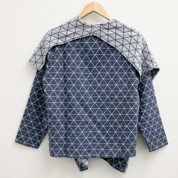 Lily Ella Grey Blue Denim Style Open Front Cotton Jacket UK 12
