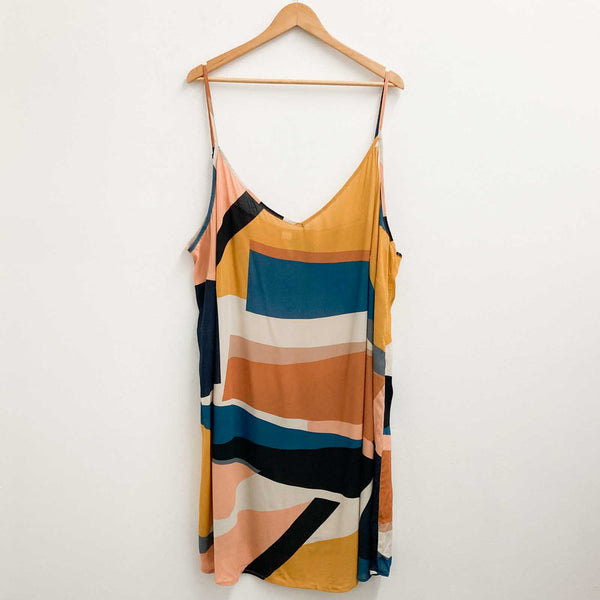 City Chic Strappy Abstract Print V-Neck Cami Slip Dress UK 26