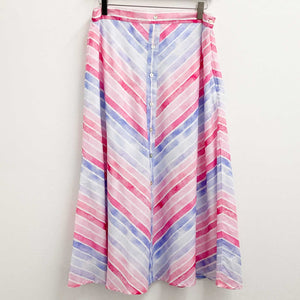 Lily Ella Pink Diagonal Striped A-Line Cotton Midi Skirt UK 14