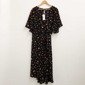Evans Black Floral Print Wrap Maxi Dress UK 26/28