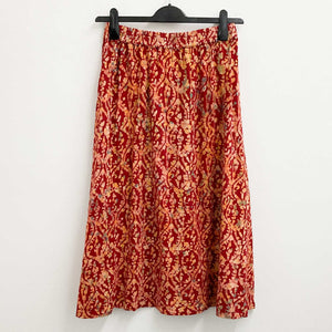 Lily Ella Red Batik Swirl Print Cotton Jersey Midi Skirt UK 12 