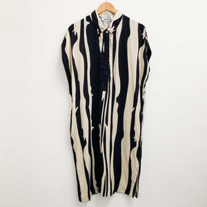 Lily Ella Black & Beige Printed Lightweight Midi Shirt Dress UK 12