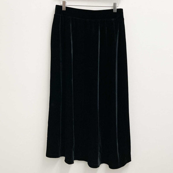 Lily Ella Black Velour Velvet Flared Midi Skirt UK 12 