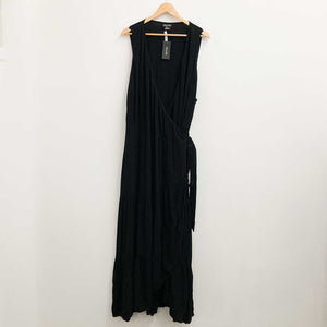 City Chic Black V-Neck Sleeveless Wrap Maxi Dress UK 24