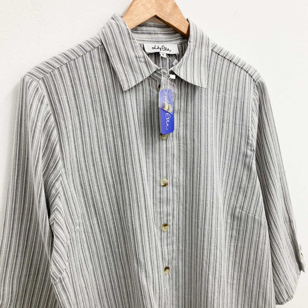 Lily Ella Grey Striped 3/4 Sleeve Cotton Shirt UK 18  