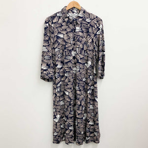 Lily Ella Navy Print Stretch Jersey Shirt Dress UK 14