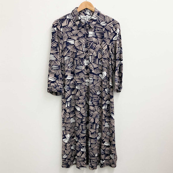 Lily Ella Navy Print Stretch Jersey Shirt Dress UK 14