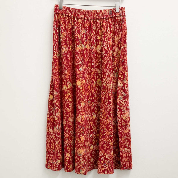 Lily Ella Red & Yellow Batik Print Cotton Midi Skirt UK 12 