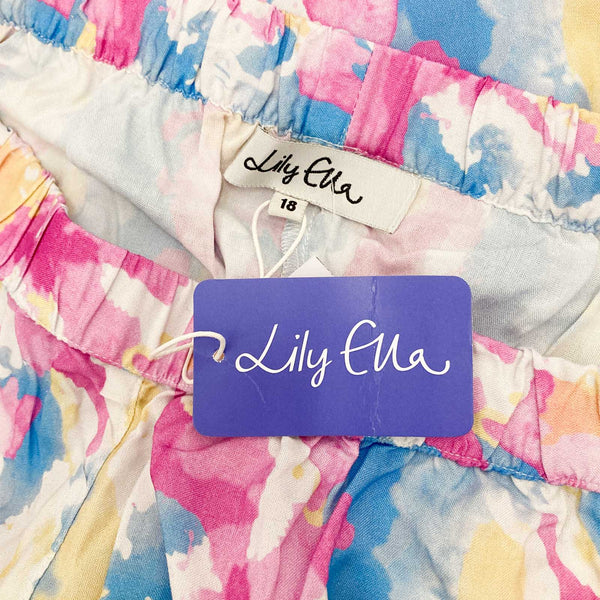 Lily Ella Painterly Print Lightweight Straight Leg Pull On Trousers UK 18