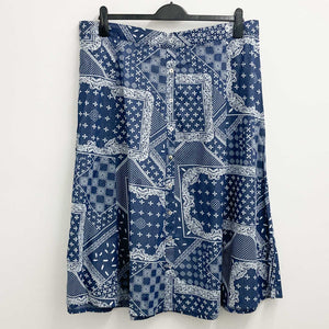 Lily Ella Blue Cotton Denim Patchwork Print A-Line Midi Skirt UK 24