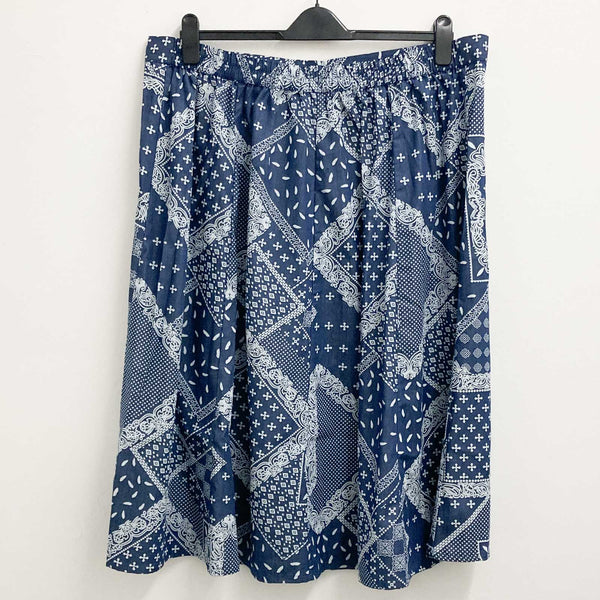 Lily Ella Blue Cotton Denim Patchwork Print A-Line Midi Skirt UK 24