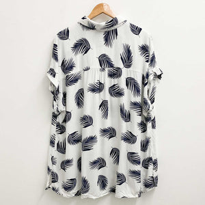 Avenue Ivory & Navy Feather Print Bowling Shirt UK 22/24 
