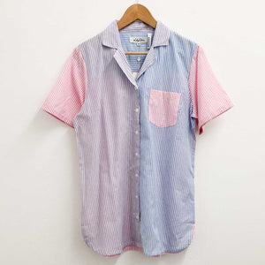 Lily Ella Blue & Pink Striped Short Sleeve Cotton Blouse UK 12