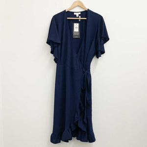Loralette by City Chic Navy Plain Ruffle Sleeve Wrap Dress UK 20