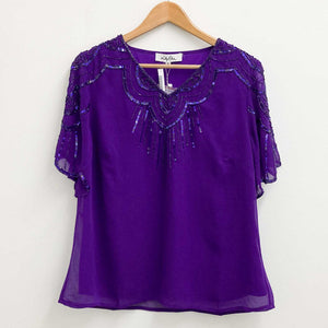 Lily Ella Purple Bead Sequin Embellished V-Neck Top UK 16
