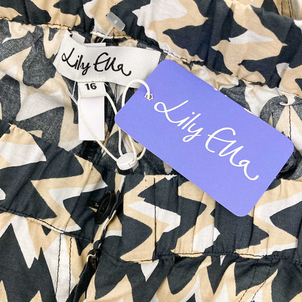 Lily Ella Beige & Black Print Lightweight Cotton Trousers UK 16