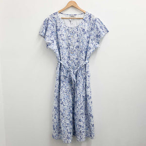 Lily Ella White & Blue Floral Broderie Anglaise Cotton Midi Dress UK 24